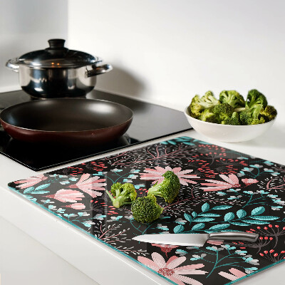 Planche à découper verre Motif floral sur fond sombre