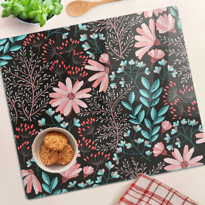 Planche à découper verre Motif floral sur fond sombre