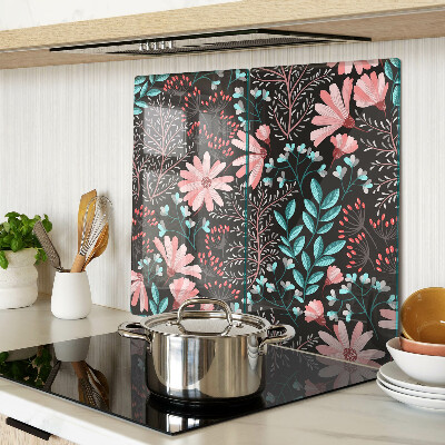 Planche à découper verre Motif floral sur fond sombre
