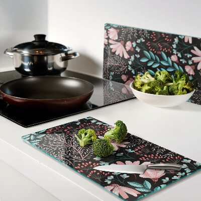 Planche à découper verre Motif floral sur fond sombre