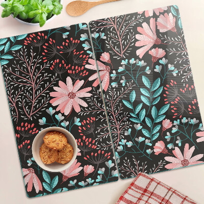 Planche à découper verre Motif floral sur fond sombre