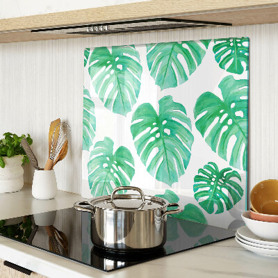 Planche à découper en verre Feuilles de Monstera sur fond blanc