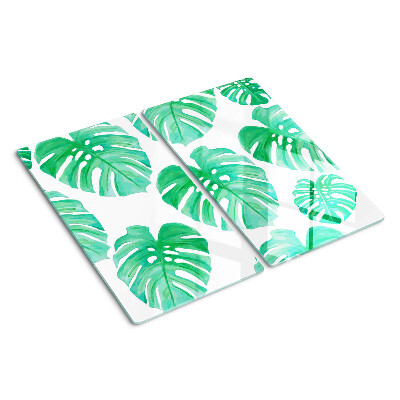 Planche à découper en verre Feuilles de Monstera sur fond blanc