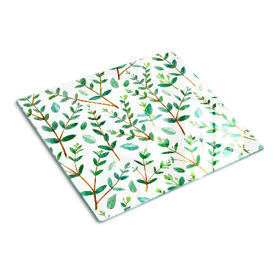 Planche à découper en verre Feuilles et brindilles en vert