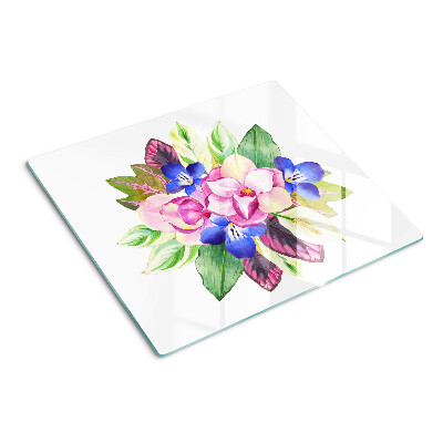 Planche à découper verre Motif floral avec des fleurs roses et bleues