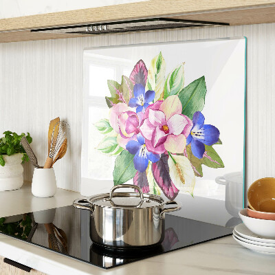 Planche à découper verre Motif floral avec des fleurs roses et bleues