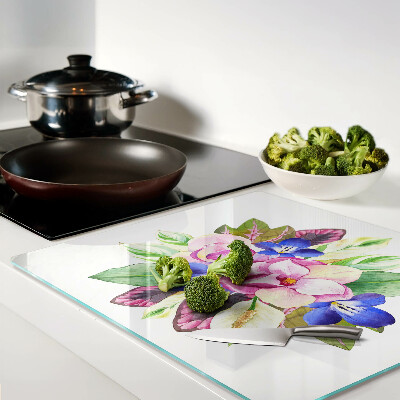 Planche à découper verre Motif floral avec des fleurs roses et bleues