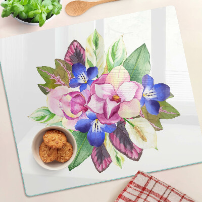 Planche à découper verre Motif floral avec des fleurs roses et bleues
