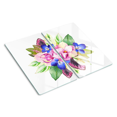 Planche à découper verre Motif floral avec des fleurs roses et bleues