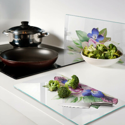 Planche à découper verre Motif floral avec des fleurs roses et bleues