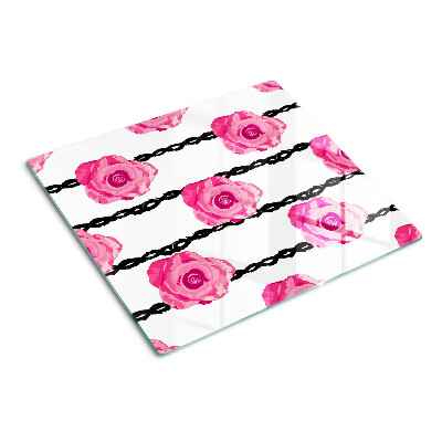 Planche à découper en verre Roses sur fond de ligne noire