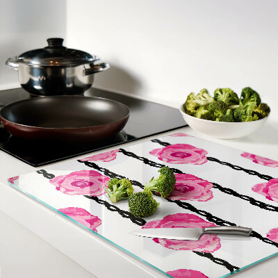 Planche à découper en verre Roses sur fond de ligne noire