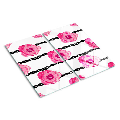 Planche à découper en verre Roses sur fond de ligne noire
