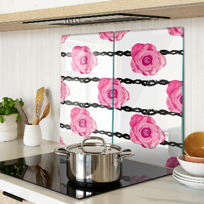 Planche à découper en verre Roses sur fond de ligne noire