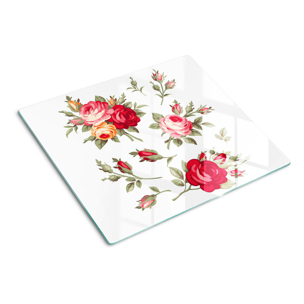 Tulup Planche De Cuisine En Verre 60x52 - Motif Roses