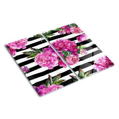 Planche à découper verre Fleurs de pivoine sur rayures
