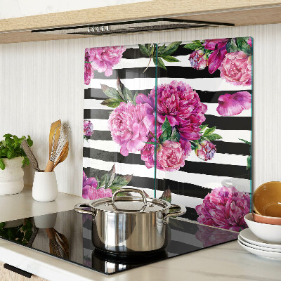 Planche à découper verre Fleurs de pivoine sur rayures
