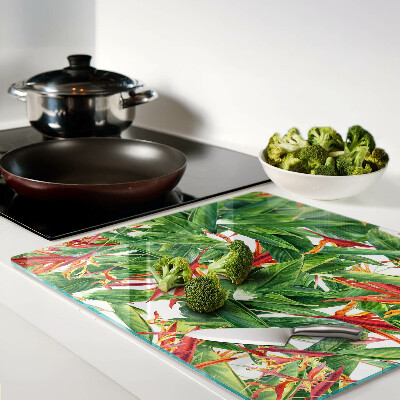 Planche à découper en verre Feuilles et fleurs tropicales