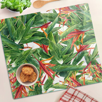 Planche à découper en verre Feuilles et fleurs tropicales