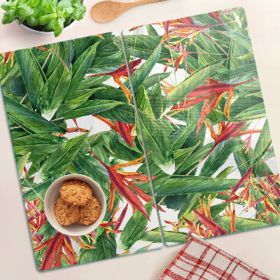 Planche à découper en verre Feuilles et fleurs tropicales