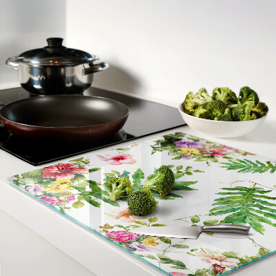Planche à découper en verre Motif floral avec des feuilles