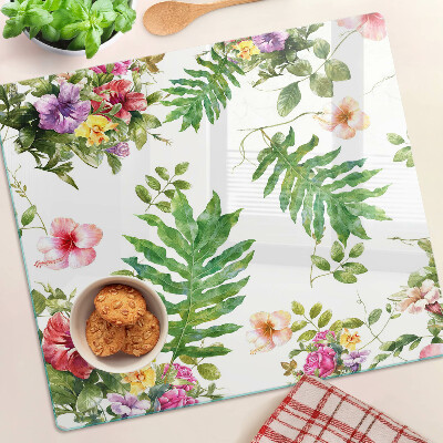 Planche à découper en verre Motif floral avec des feuilles