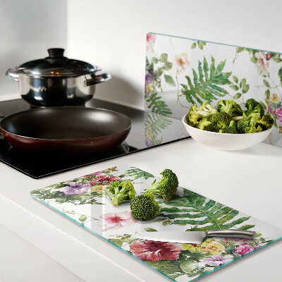 Planche à découper en verre Motif floral avec des feuilles