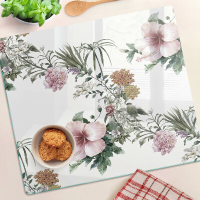 Planche à découper en verre Motif floral avec hibiscus