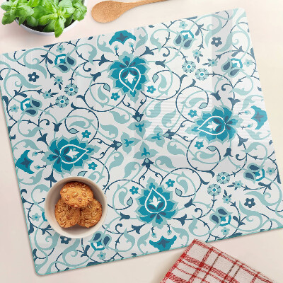 Planche à découper verre Motif floral dans les tons de bleu