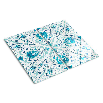 Planche à découper verre Motif floral dans les tons de bleu
