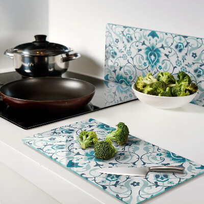 Planche à découper verre Motif floral dans les tons de bleu