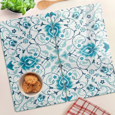 Planche à découper verre Motif floral dans les tons de bleu
