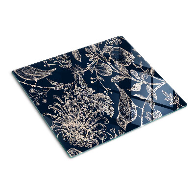 Planche à découper verre Fleurs et oiseaux sur fond sombre