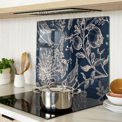 Planche à découper verre Fleurs et oiseaux sur fond sombre
