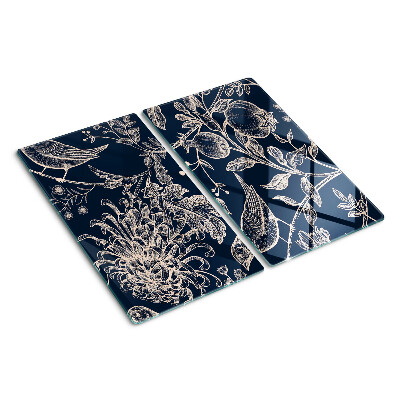 Planche à découper verre Fleurs et oiseaux sur fond sombre
