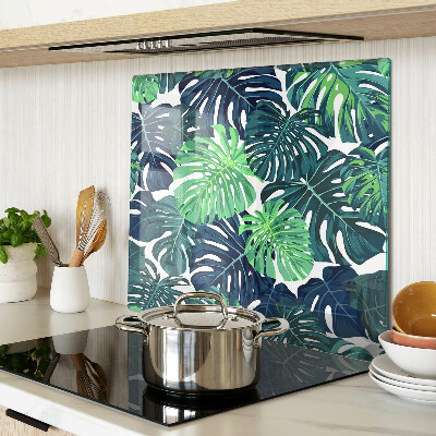Planche à découper en verre Feuilles de Monstera sur fond tropical