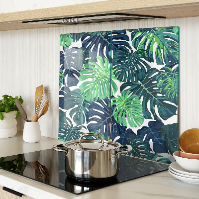 Planche à découper en verre Feuilles de Monstera sur fond tropical
