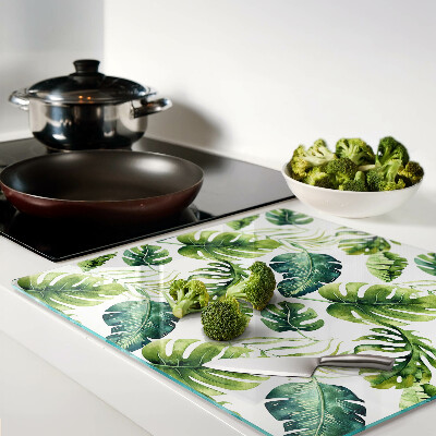 Planche à découper en verre Feuilles de Monstera dans des tons de vert