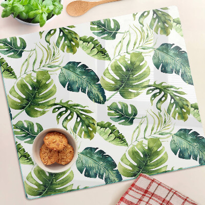 Planche à découper en verre Feuilles de Monstera dans des tons de vert