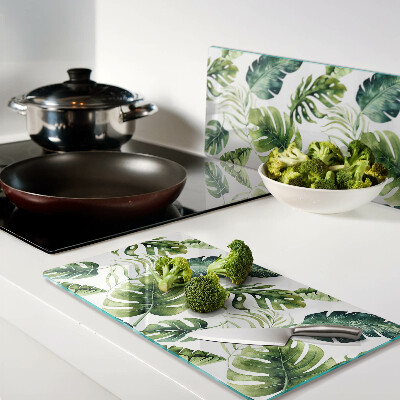 Planche à découper en verre Feuilles de Monstera dans des tons de vert