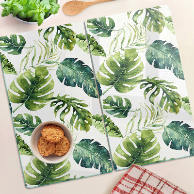 Planche à découper en verre Feuilles de Monstera dans des tons de vert