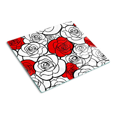 Planche à découper en verre Roses blanches et rouges