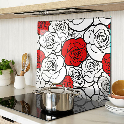 Planche à découper en verre Roses blanches et rouges