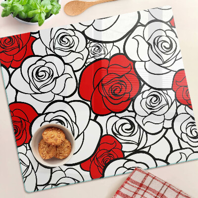 Planche à découper en verre Roses blanches et rouges