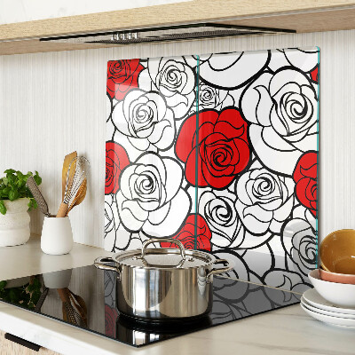 Planche à découper en verre Roses blanches et rouges