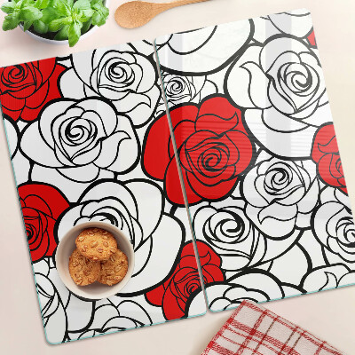 Planche à découper en verre Roses blanches et rouges