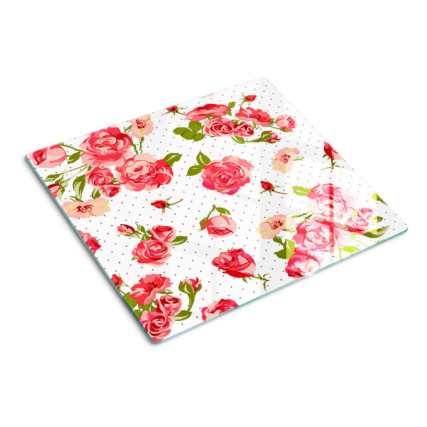 Planche à découper verre Roses sur fond blanc