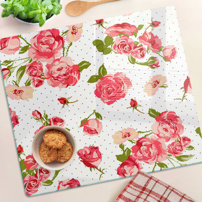Planche à découper verre Roses sur fond blanc