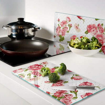 Planche à découper verre Roses sur fond blanc