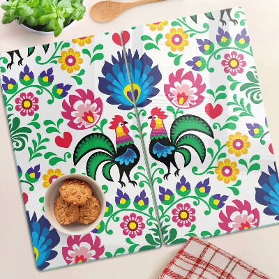 Planche à découper verre Motif folklorique avec des coqs